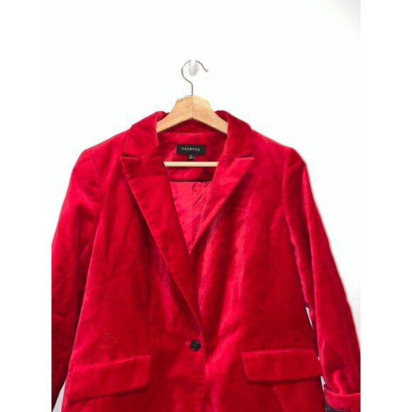 Talbots Red Velvet Long Sleeve Single-Button Front Closure Women's Blazer Size 8 - Picture 2 of 7
